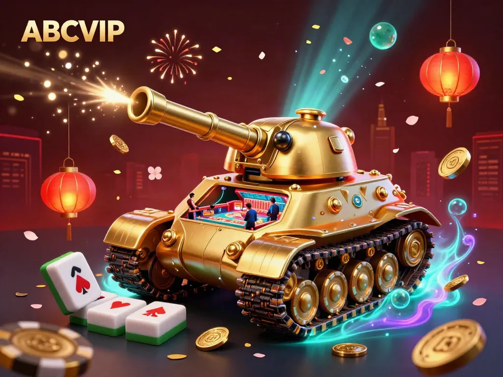Engage with ABCVIP at this immersive casino experience featuring a golden beetle tank revealing a lively miniature casino.