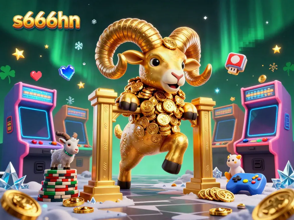 s666hn captures the action with a golden ram charging through a vibrant casino scene filled with arcade games.