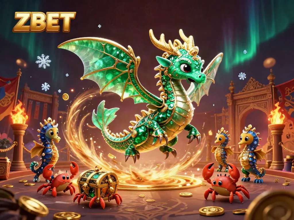 Experience thrilling ZBET gaming with a vibrant sea dragon scene surrounded by wealth and adventure.