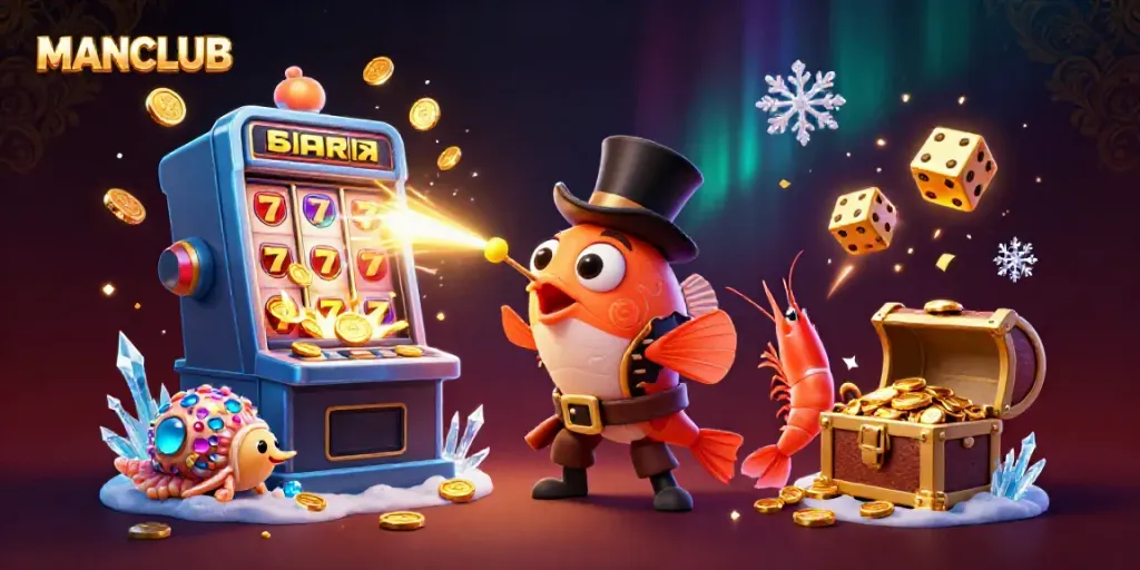 Catch golden coins with MANCLUB's eye-catching anglerfish in a dazzling casino scene.