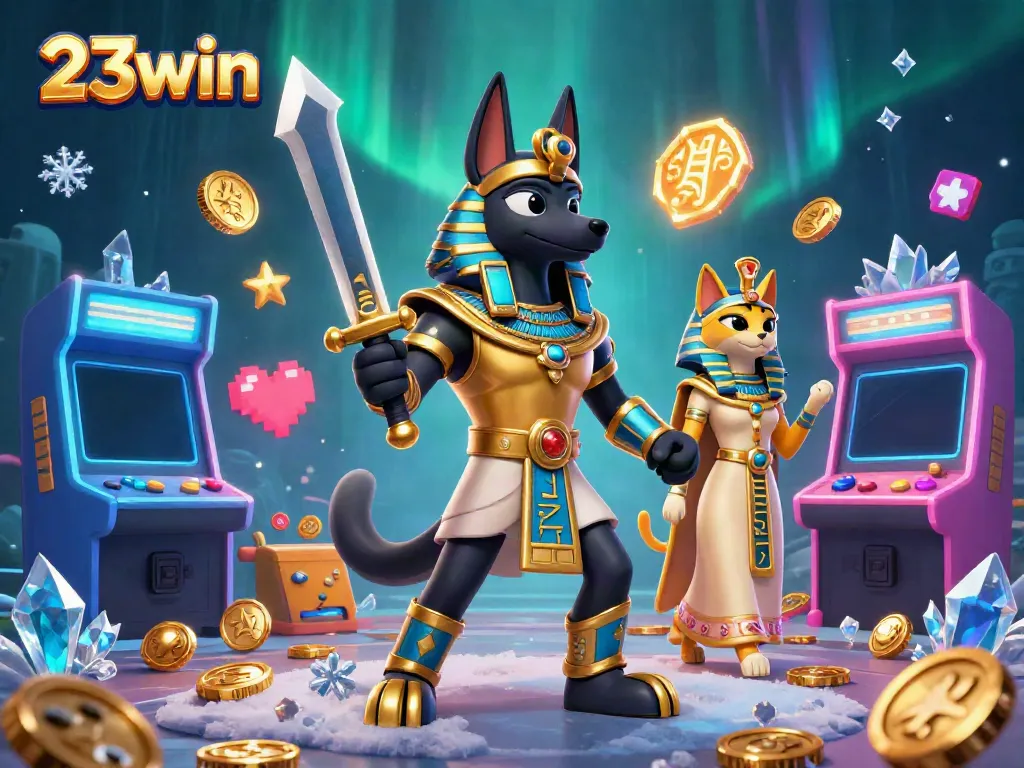 Experience thrilling gaming adventures with 23win, featuring ancient Egyptian warriors and vibrant casino elements.