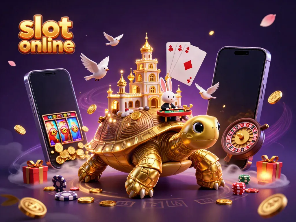 Spin the reels with exciting slot online adventures featuring a vibrant 3D scene of a tortoise casino.