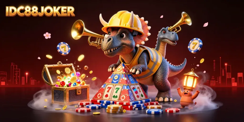 Experience the high-stakes excitement of IDC88JOKER with a dynamic casino scene showcasing vibrant gaming elements.