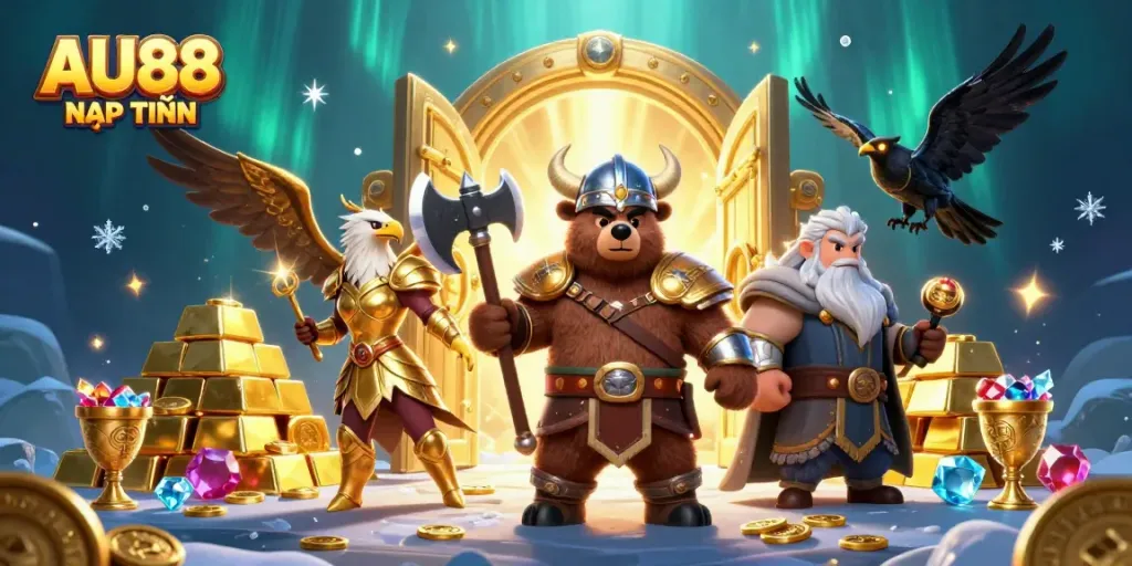 Play games and deposit funds securely with AU88 NẠP TIỀN while featuring Viking and eagle characters.