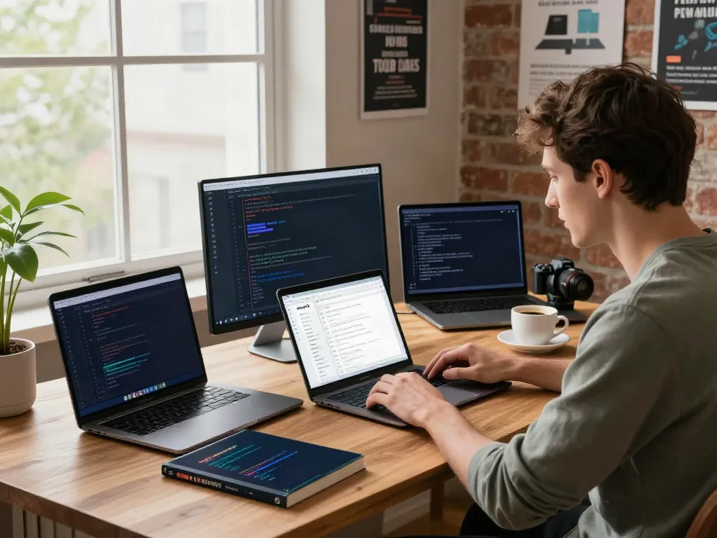 Developer working on the v2rayN application in a modern home office
