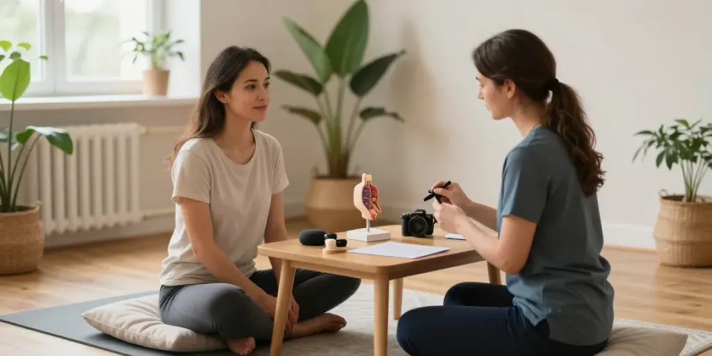 Personal session with a sexual wellness coach Riga, focusing on feminine empowerment and self-discovery.