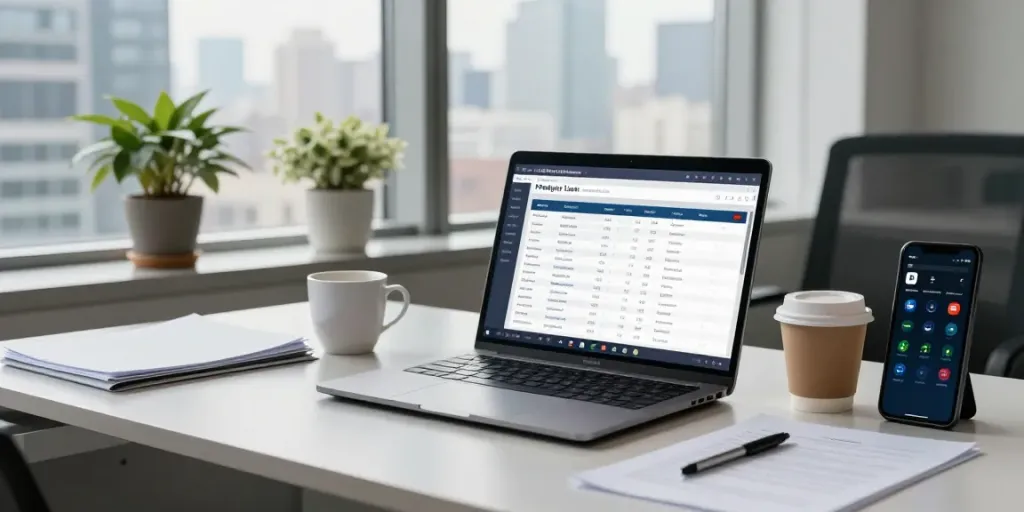 Payday Loans Co Canada financial advisor calculating loan options in modern office.