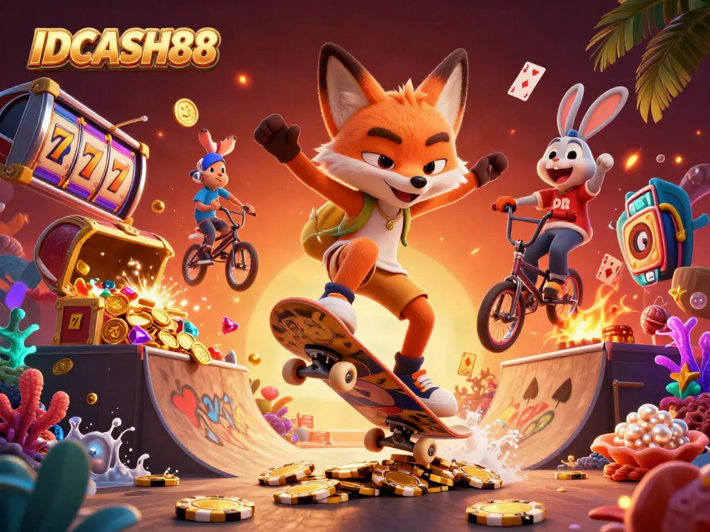 Join the excitement at IDCASH88 with vibrant casino-themed action featuring colorful slot elements.