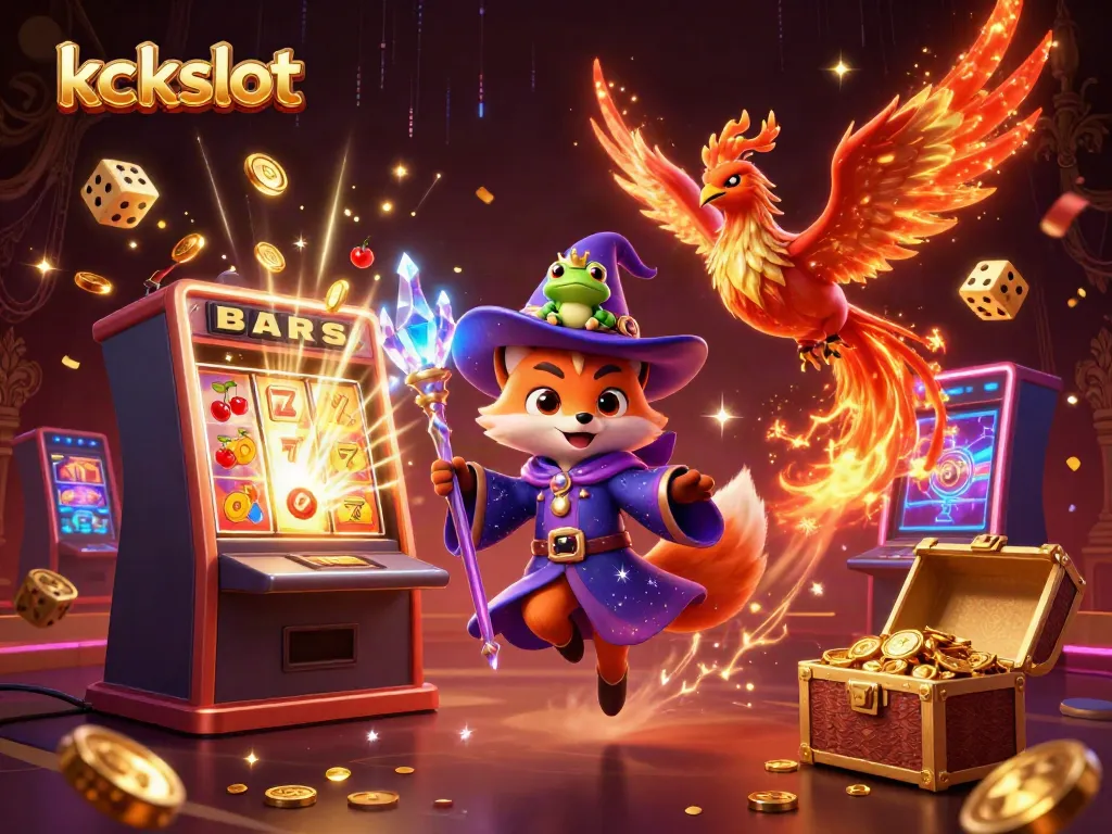 Permainan menarik di kckslot dengan mesin slot yang meledak penuh koin dan simbol keberuntungan.