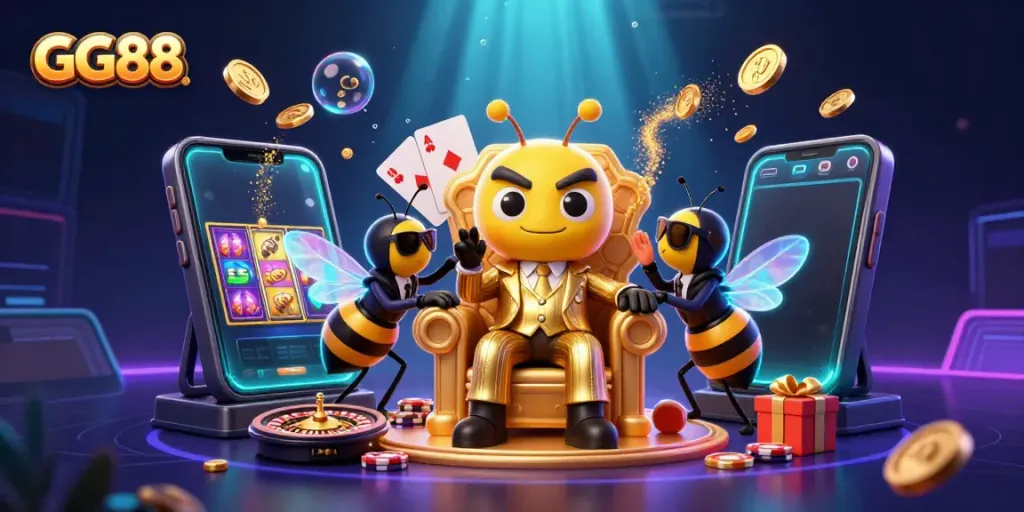 Experience thrilling gaming moments at GG88 with vibrant casino elements and dynamic characters.