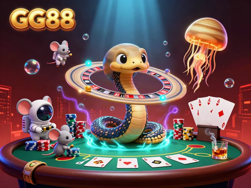 Experience the vibrant gaming universe with GG88 as characters play on a cosmic roulette wheel.