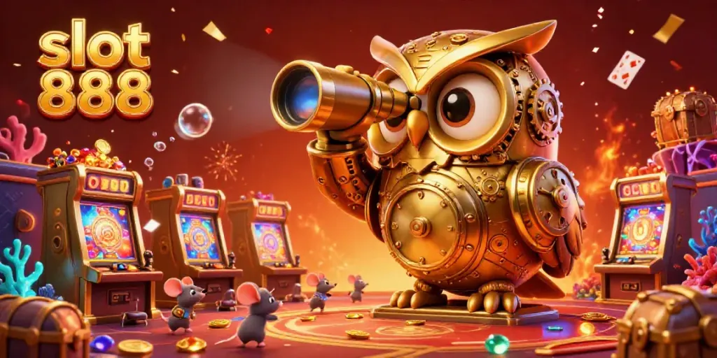 Experience the excitement of slot 888 gameplay with an energetic casino scene filled with golden treasures and vibrant visuals.