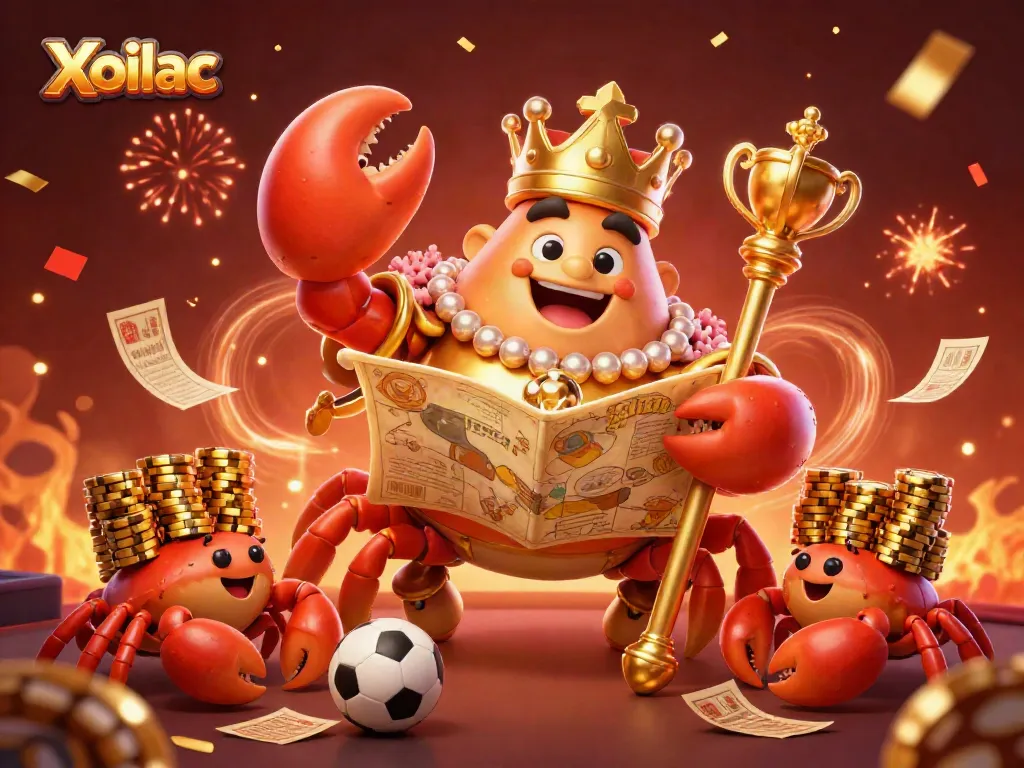 Xoilac players enjoy vibrant gameplay with a golden crab emperor, sports betting elements, and lively animations.