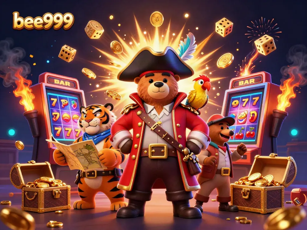 Experience the thrill of bee999 with a vibrant 3D casino scene featuring dynamic gameplay elements.