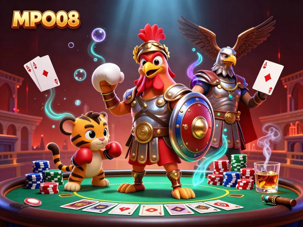 Engage in thrilling games at MPO08 featuring vibrant casino elements and dynamic characters.