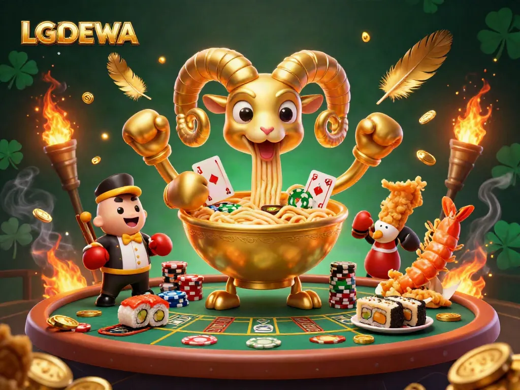 Experience the lively gaming atmosphere at LGODEWA with vibrant characters and casino elements.