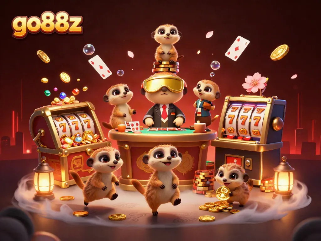 Experience the exciting atmosphere of go88z with meerkats managing a lively casino.