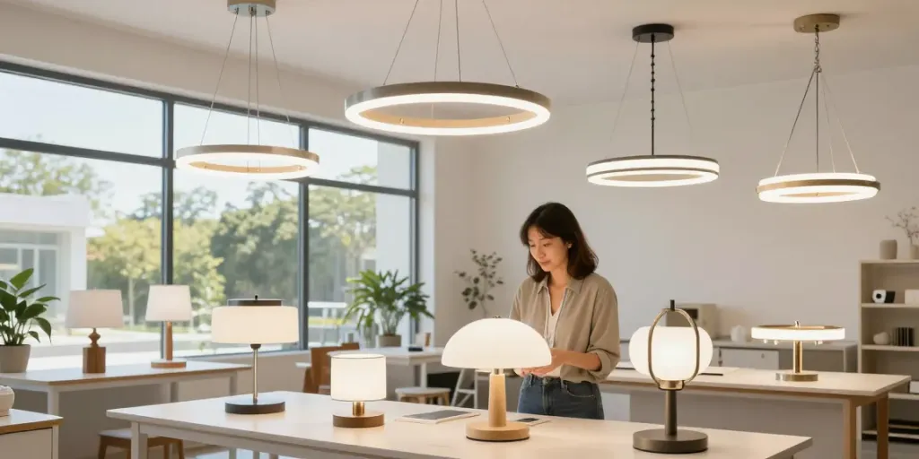 Lustre LED moderne pentru iluminat eficient și estetic, reprezentate de un furnizor de servicii locale.
