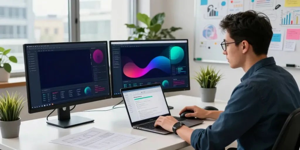 SEO expert analyzing iGaming backlinks and performance metrics in a dynamic workspace.