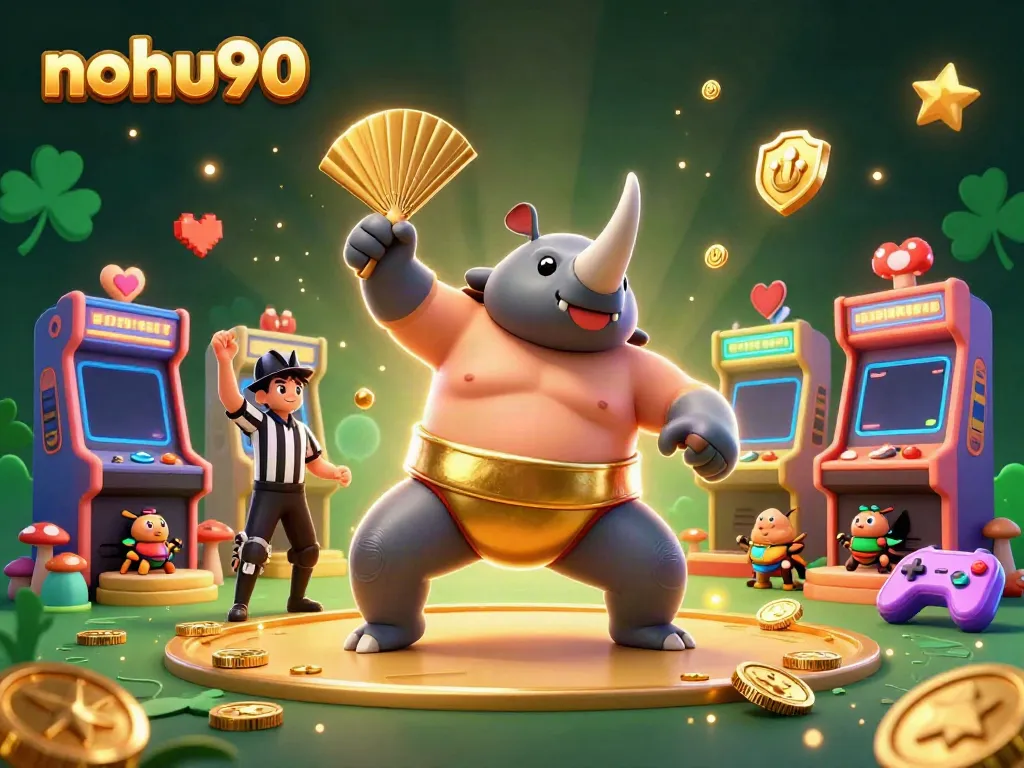 Experience the excitement of nohu90 with a thrilling scene of heroic beetle champions in a vibrant casino.