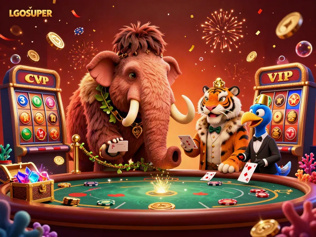 Experience excitement at LGOSUPER as the woolly mammoth casino bouncer welcomes guests to a vibrant gaming scene.