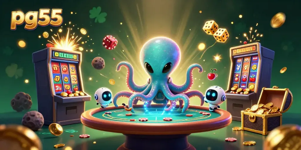 Engage with pg55's thrilling casino experience featuring an alien octopus and dynamic slot action.