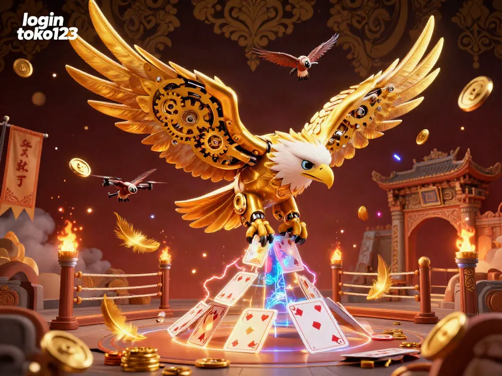 Experience the thrill of gambling with login toko123 as the golden eagle dives through playing cards.